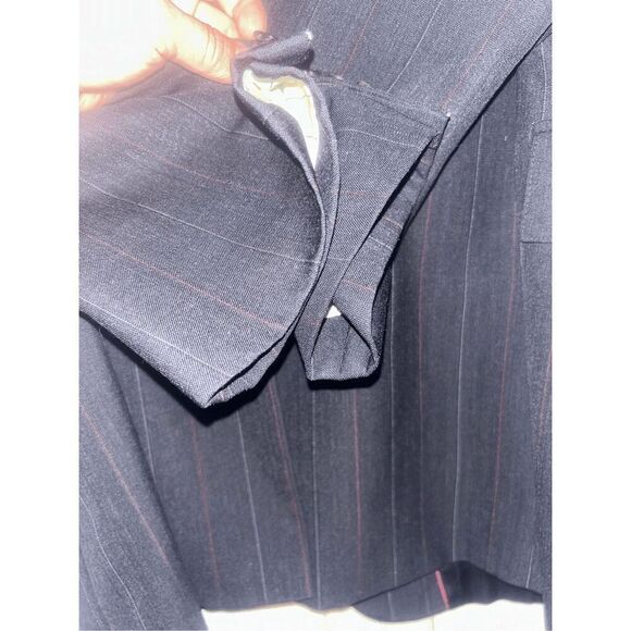 Evan Picone men’s blazer suit size 44L black pinstriped inside lining 2 front po - Picture 16 of 16